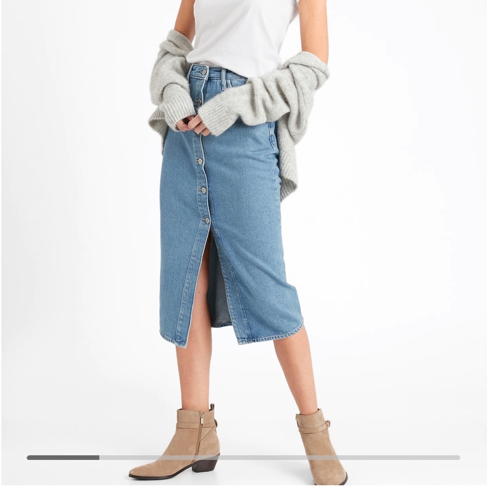 NWT BR buttoned Denim Midi Sk… - Picture 5 of 16